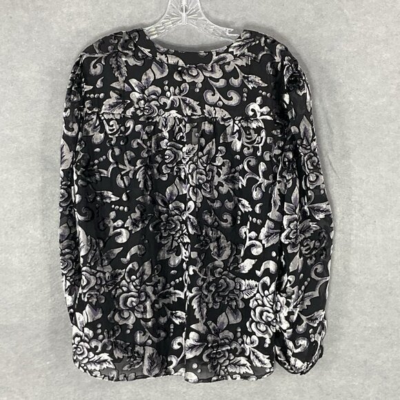Chico's Top Women 3 (XL) Dark Floral Velvet Burnout Long Sleeve Button Up Blouse - Picture 2 of 12